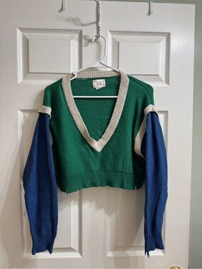 BDG Urban Outfitters Green V-Neck Colorblock Sweater